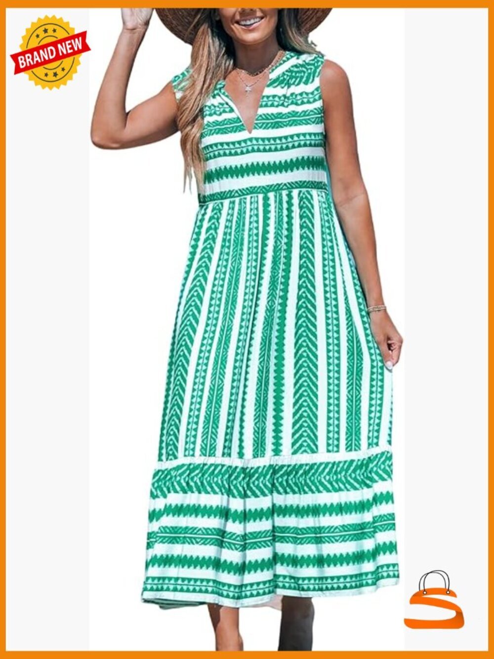 Ruffle Beach Maxi Dress Split V Neck A Line Sleeveless Stripe Geometric Summer